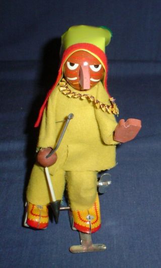 Vintage Linemar Tin Toy Shy Anne Mechanical Indian Skater w/Original Box 4