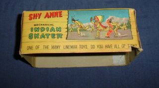 Vintage Linemar Tin Toy Shy Anne Mechanical Indian Skater w/Original Box 9