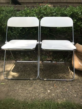 White Castelli Folding Chair Giancarlo Piretti Plastic Lucite Mid Century Pair 2