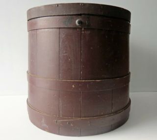 Antique Brown Painted Wood Firkin with Cover 14” 12