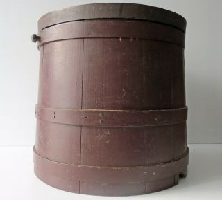 Antique Brown Painted Wood Firkin With Cover 14”