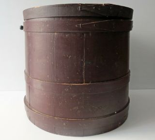 Antique Brown Painted Wood Firkin with Cover 14” 4