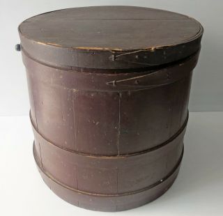 Antique Brown Painted Wood Firkin with Cover 14” 5
