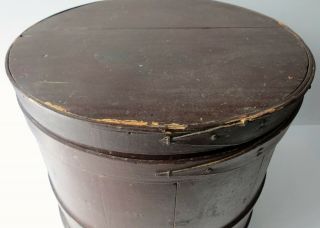 Antique Brown Painted Wood Firkin with Cover 14” 9