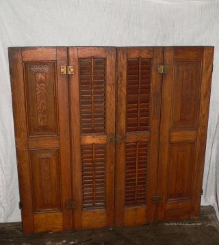 Over 100 Year Old Hard Wood Window Shutters Chamfered Panels Louvered