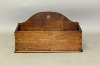 A FINE 18TH C PENNSYLVANIA HANGING CANDLE OR WALL BOX TOMBSTONE CREST IN WALNUT 2