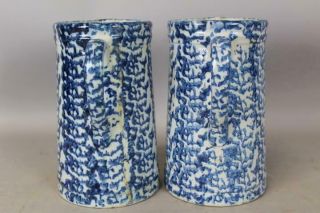 A MATCHED PAIR 19TH C BLUE SPATTERWARE OR SPONGEWARE PITCHERS GREAT DARK BLUES 3