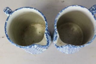 A MATCHED PAIR 19TH C BLUE SPATTERWARE OR SPONGEWARE PITCHERS GREAT DARK BLUES 7