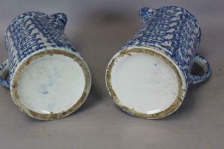 A MATCHED PAIR 19TH C BLUE SPATTERWARE OR SPONGEWARE PITCHERS GREAT DARK BLUES 8
