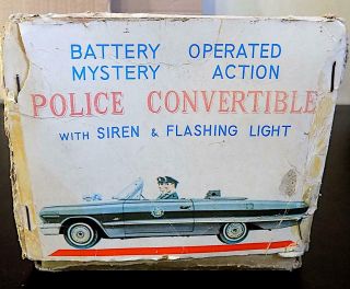 Vintage Tinplate Battery Operated Police Convertible Car,  Daiya,  Japan,  EXiB 11