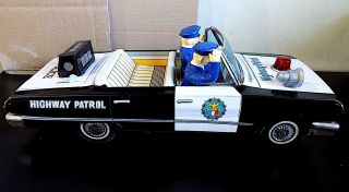 Vintage Tinplate Battery Operated Police Convertible Car,  Daiya,  Japan,  EXiB 2