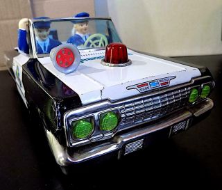 Vintage Tinplate Battery Operated Police Convertible Car,  Daiya,  Japan,  EXiB 3