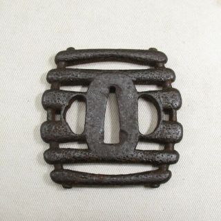 H624: Real Old Iron Japanese Sword Guard Tsuba Of Very Very Rare Form