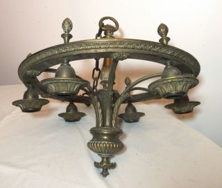 Antique Ornate Thick Gilt Bronze Empire Style Ceiling Fixture Chandelier Brass