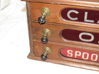 Antique 1800s Clark ' s O.  N.  T.  Spool Cotton Table Top Red Glass 3 Drawer Cabinet 4