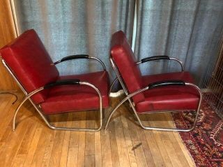 Royalchrome chairs in red vinyl.  Art Deco.  Mid - Century Modern. 4