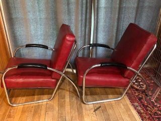 Royalchrome chairs in red vinyl.  Art Deco.  Mid - Century Modern. 8