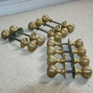 9 X Pairs Of Antique Georgian Brass Beehive Door Handles