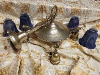 Antique Victorian Silverplate Silver Tone 4 Arm Ceiling Light Fixture Restored