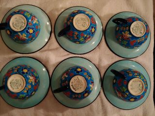 French Emaux de Longwy Enameled Cups & Saucers Antique 6 Cups 6 Saucers Stunning 2