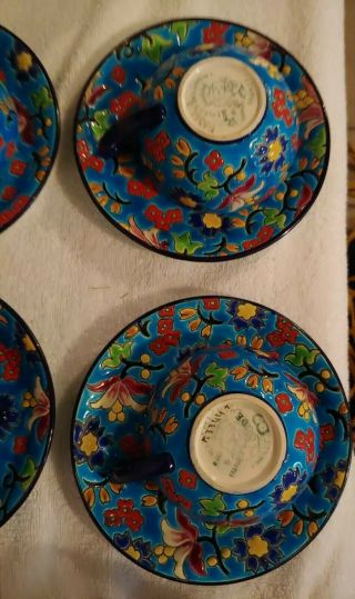 French Emaux de Longwy Enameled Cups & Saucers Antique 6 Cups 6 Saucers Stunning 7