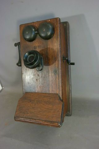 Antique EDWARDIAN Era GENERAL STORE Old OAK Ring Box CRANK Style WALL TELEPHONE 2