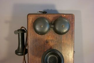 Antique EDWARDIAN Era GENERAL STORE Old OAK Ring Box CRANK Style WALL TELEPHONE 3