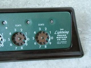 Old Vintage Lightning Adding Machine Green Metal Brown Bakelite Holder 3