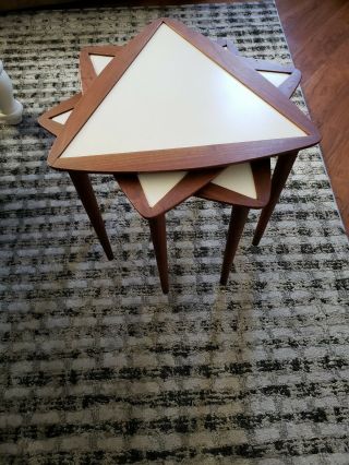 3 VTG ARTHUR UMANOFF Nesting Tables Walnut Formica Mid Century Modern 2