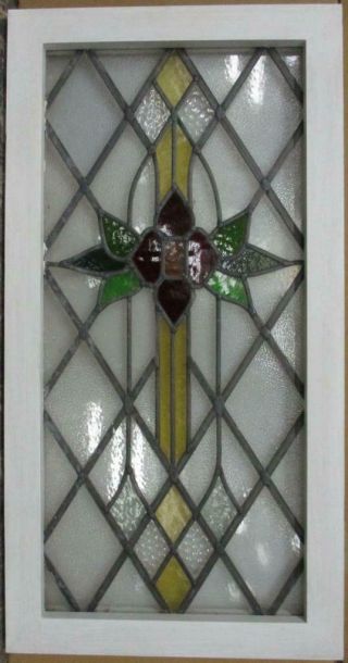Midsize Old English Stained Glass Window Diamond Leaded Floral 16.  25 " X 31.  5 "