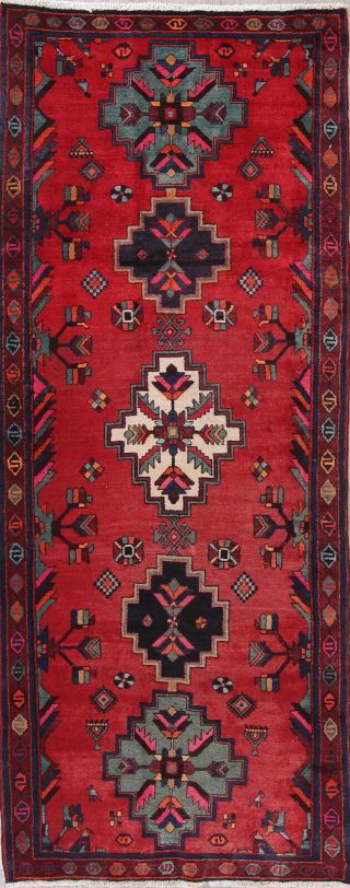 Vintage Geometric Hand - Made 10 Ft Red Runner Bakhtiari Persian Oriental Rug 4x10
