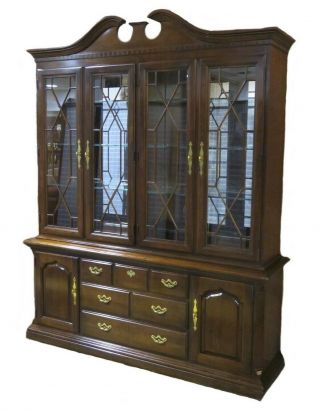 Thomasville Two Piece Lighted China Cabinet W/mirrored Back
