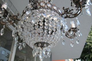 ANTIQUE Vintage French 6 Arms Crystal Chandelier Lamp Light Luster 1940 ' s 30 in. 10