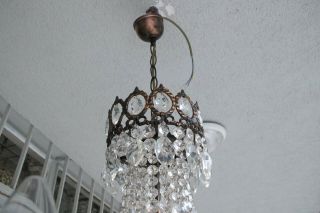 ANTIQUE Vintage French 6 Arms Crystal Chandelier Lamp Light Luster 1940 ' s 30 in. 11