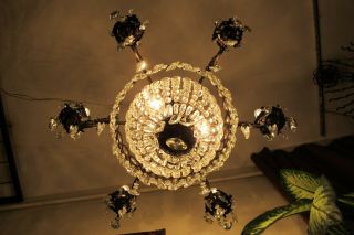 ANTIQUE Vintage French 6 Arms Crystal Chandelier Lamp Light Luster 1940 ' s 30 in. 12