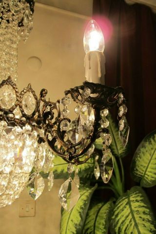 ANTIQUE Vintage French 6 Arms Crystal Chandelier Lamp Light Luster 1940 ' s 30 in. 7