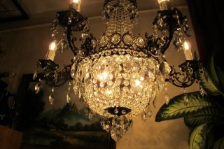 ANTIQUE Vintage French 6 Arms Crystal Chandelier Lamp Light Luster 1940 ' s 30 in. 8