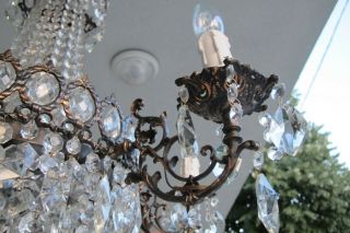 ANTIQUE Vintage French 6 Arms Crystal Chandelier Lamp Light Luster 1940 ' s 30 in. 9