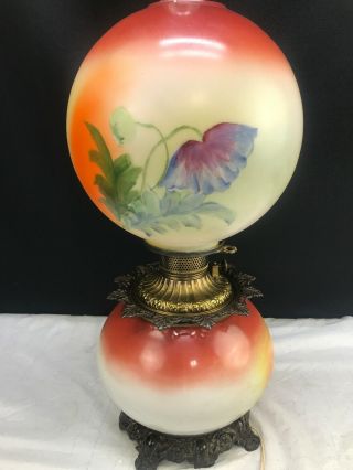 Antique Banquet GWTW Gone with the Wind Oil Lamp Hand Painted Floral Signed 26” 4