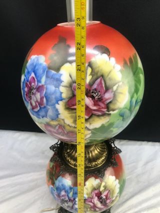 Antique Banquet GWTW Gone with the Wind Oil Lamp Hand Painted Floral Signed 26” 6