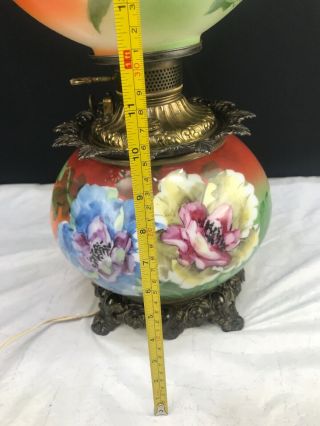 Antique Banquet GWTW Gone with the Wind Oil Lamp Hand Painted Floral Signed 26” 7