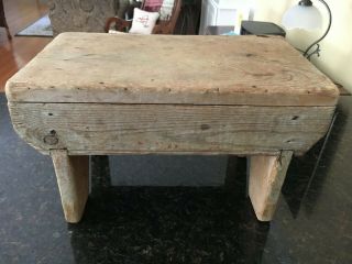 Antique Foot Stool 15 " Pine Wood Primitive Vintage Footstool Bench