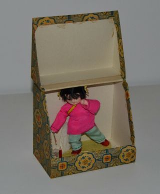 Rare Vintage Red China Toy Girl Doll - Mib