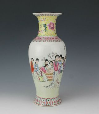 Chinese Export Famille Rose Figural Floral Enamel Calligraphy Porcelain Vase Evb