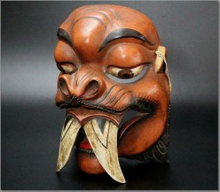 Msk93 Japanese Old Wooden Mask Shinto Noh Kagura Garaku Bugaku Beshimi