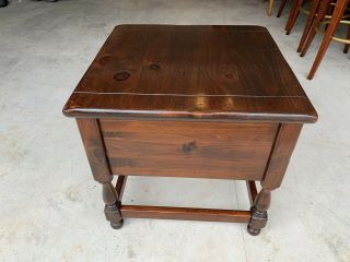 Vintage Ethan Allen Dark Antiqued Pine Old Tavern Nightstand End Table L@@K 7