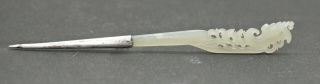 Antique Chinese Qing Dynasty Hetian Jade Hair Pin Silver Mounted Circa 1800s 11