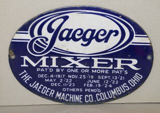 Jaeger Mixer Porcelain Sign Hit & Miss Engine Industrial Machine Collectible