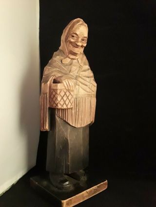 Vintage Carl Olof Trygg 1932 Wood Carving Of A Woman With Basket Signed Rare 29