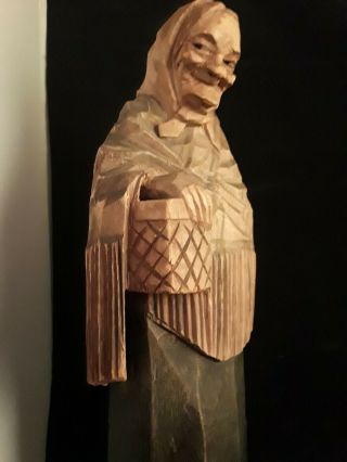 Vintage Carl Olof Trygg 1932 Wood Carving of a Woman with Basket Signed Rare 29 4